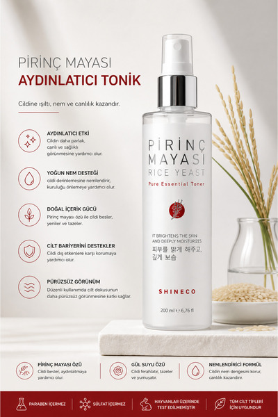 Shineco Pirinç Mayası Aydınlatıcı Tonik 200 ml | Cilt Tonu Eşitleyici & Nemle...