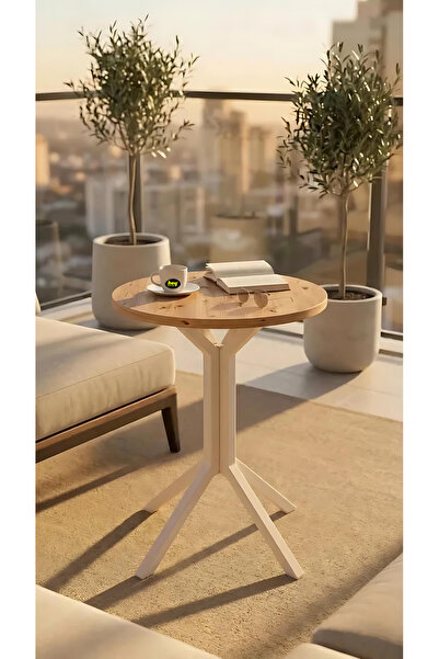 hey modüler mobilya Yıldız Yuvarlak Çam 50 cm Balkon Masası Yan Sehpa Mutfak Yemek Masası Beyaz Ayak