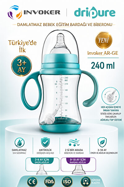 INVOKER Doğal Tepkili Biberon Bebek Eğitici Bardak ve Biberonu 240 ml Bebek E...