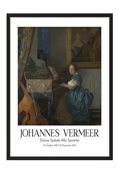 Postifull Johannes Vermeer - Žena koja sedi za tastatu, slika u crnom okviru,...