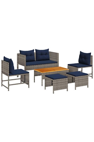 vidaxl Set de canapele pentru gradina 6 pcs Gri si albastru marin
