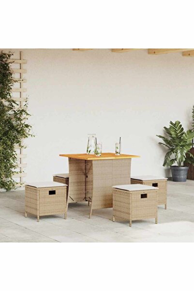 vidaxl Set mobilier de gradina cu perne, 5 piese, bej, poliratan