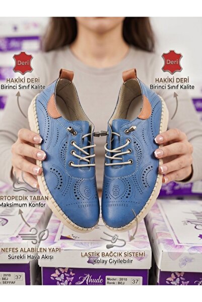 Ahude Genuine Leather Orthopedic Rubber Lace-Up Breathable Women's Casual Shoes