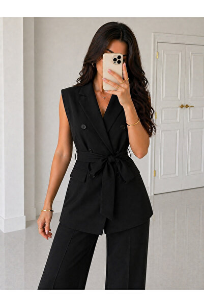 Ekim Store Düğmeli Yelekli Bağlamalı Blazer Takım