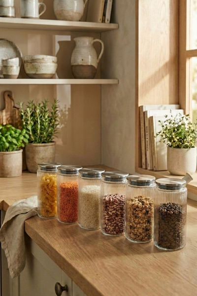 leelaHOME Set of 6 Metal Vacuum Lid Glass Storage Containers 1350 ml