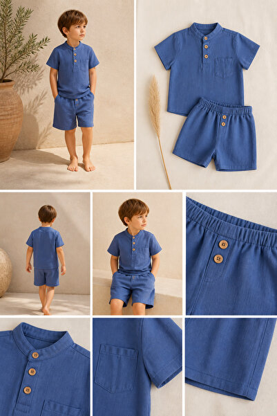 mini kanka Boy's Hakim Collar Muslin Fabric 3-6 Years Old Shirt Capri Summer ...