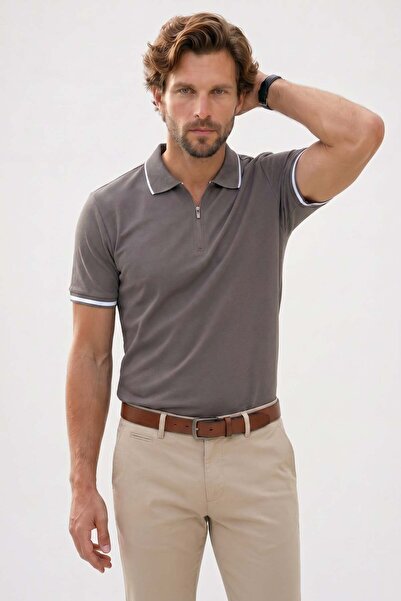 Tudors Erkek Slim Fit Dar Kesim %100 Pamuk Jakarlı Düz Yaka ve Kol Detaylı Gr...