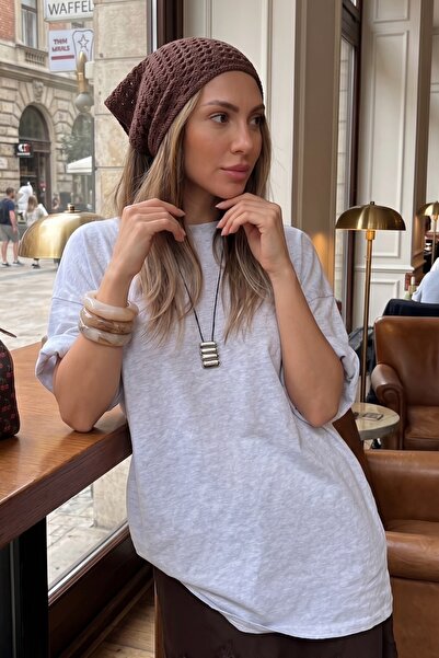 The Champ Clothing باندانا لونا كروشيه مثلثة الشكل للنساء باللون البني - إكسس...