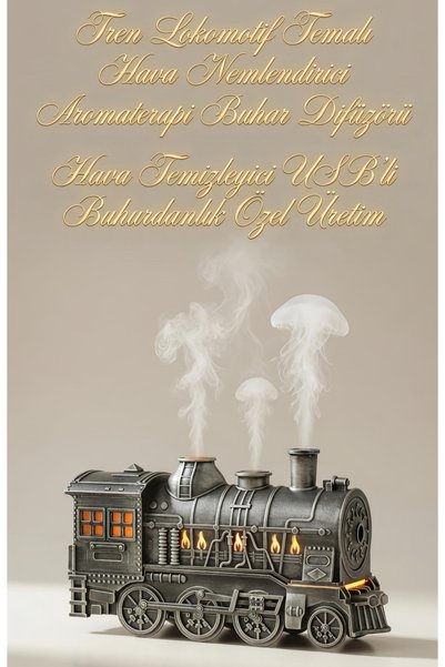 Wolawood Steam Train Locomotive Diffuser - Aromatherapy Humidifier & Ambient Air Purifier with USB Mega Size Decorative Vintage Design Gift Decor