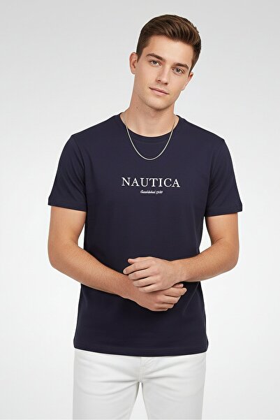 Nautica Men Crew Neck Short Sleeve Embroidered Logo T-Shirt, Navy