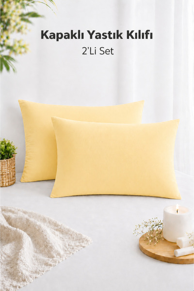 TEXTİLEGARDEN Pamuklu 2'li Yastık Kılıfı 50x70 Cm Açık Sarı