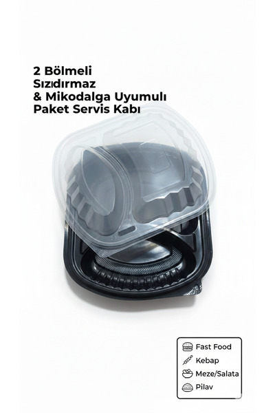 BSGSHOP 2 Bölmeli Sızdırmaz Mikrodalga Uyumlu Paket Servis Kabı - Siyah Lüks ...
