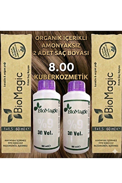 BIOMAGIC 8.00 Açık Kumral Organik İçerikli Amonyaksız Kalıcı Saç Boyası 2Boya...