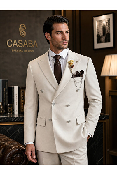 Cassaba Bej Kruvaze Slim Fit Erkek Takım Elbise