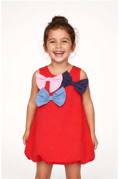 Tuc Tuc Girl's Red Three Bow Detailed Balloon Dress 2-8 Years Old Red
