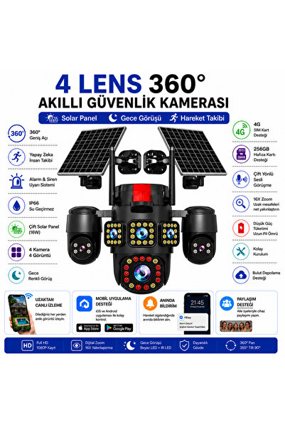 VİVATECH Pro 7021 4 Kameralı 4G Kamera Çift Solar Panel 16X Zoom AOV Sürekli ...