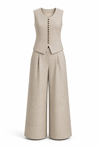 HAZELANNA Set vestă și pantaloni din in bej