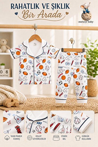 METEOR BABY Baby Boy Sporty Patterned Short Sleeve Pajama Set