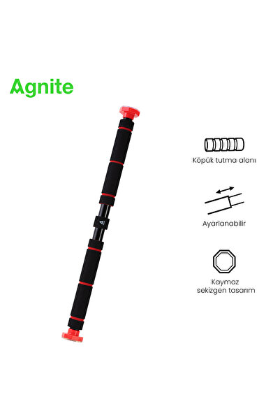 Agnite Ayarlanabilir Kapı Barfiks Demiri 80-130 cm Ev Tipi Fitness Kırmızı
