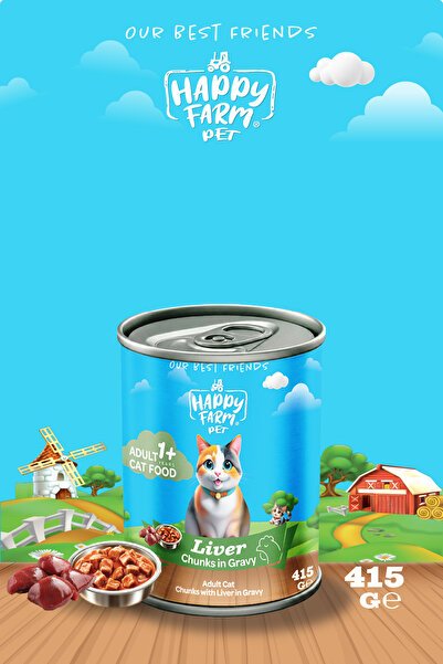 happy farm Yaş Kedi Maması Ciğerli 415 Gr 12 Adet