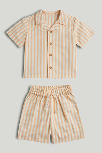 MOTHERCARE طقم قميص مخطط برتقالي وشورت