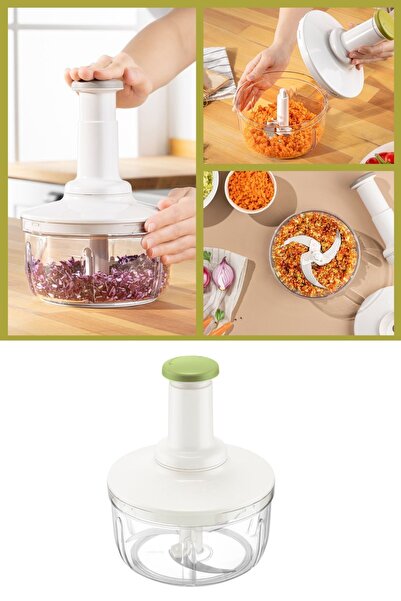 Flosoft Üstten Basmalı El Rondosu 1500 ml, Paslanmaz 3 Bıçaklı Sebze Doğrayıc...