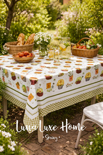 Luna Luxe Home Gingham Spring | Dijital Baskılı Bahar Temalı Masa Örtüsü (160...