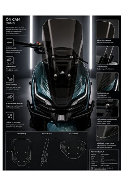 JİEKAİ *FÜME* Rks Freccia 125-150 Uyumlu Ön Siperlik cam 65 cm 2021-2025 UYUMLU