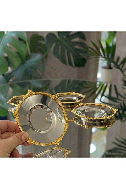 ÇNR Home Collection Gold - Silver Decorative Framed Set of 6 Metal Tea Plates...