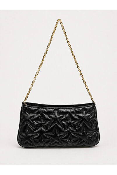 Melos Butik Women's Black Star Embroidered Baguette Leather Hand and Shoulder...