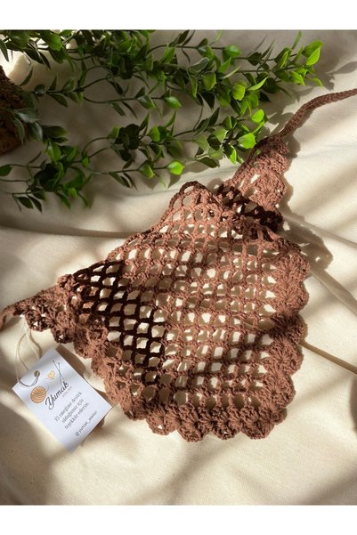 YUMAK Brown Mesh Style Hair Bandana |   Hand Knitted Bandana