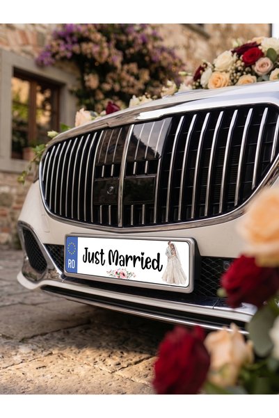 Bello Carino High quality decoration products Set 2 bucăți – Plăcuțe "Just Married" pentru mașină, 52x12 cm