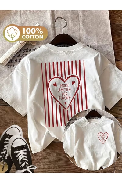 AEMİ Tricou unisex cu imprimeu More Amore Per Favore, supradimensionat, cu gâ...