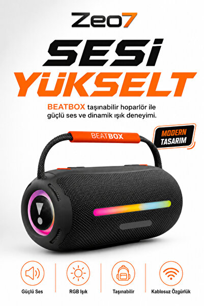 Zeo7 Bluetooth Hoparlör RGB LED Aydınlatmalı Taşınabilir Bluetooth Hoparlör, ...