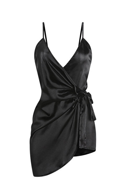 JInsh Black Lace Halter Lingerie Dress, Ruffle Hem Sheer Outfit for Bridal & ...