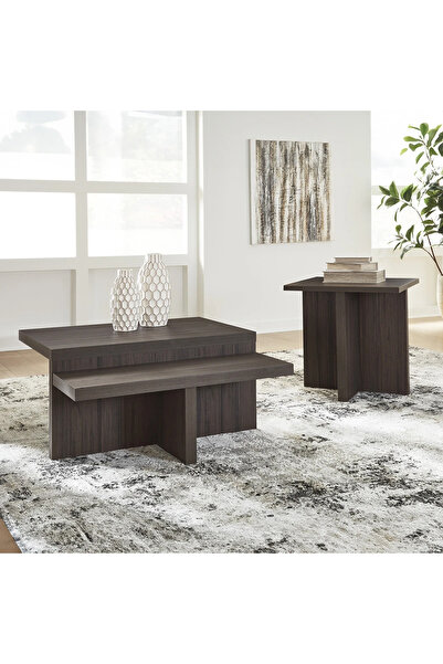 Midas Furniture طقم طاولة قهوة خشبية 2 قطعة بني