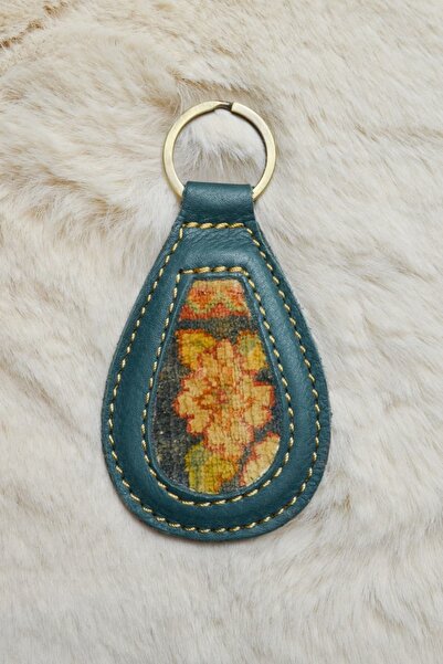 KilimCo. Handmade Green Color Keychain from Antique Silk Carpet