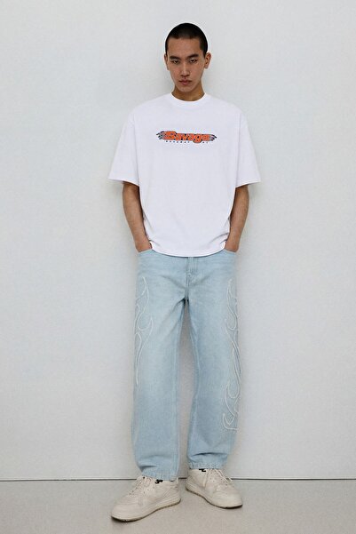 Bershka Yamalı baggy fit jean