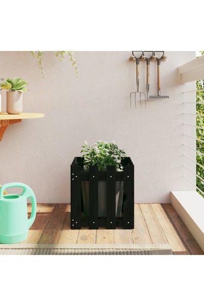 vidaxl Jardiniera gradina design gard negru 40x40x40 cm lemn masiv pin