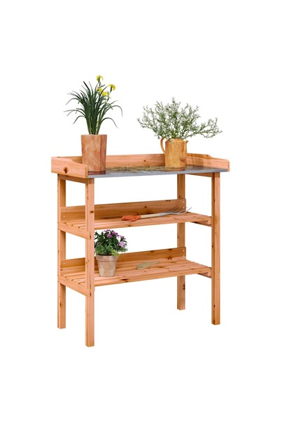 vidaxl Masa de plante cu raft, maro, 78x38x82,5 cm, lemn masiv de brad