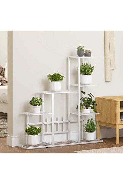 vidaxl Suport pentru flori, 94,5x25x88 cm, alb, metal
