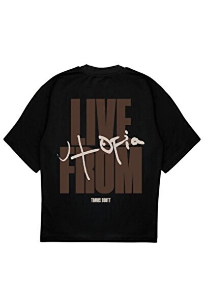 yiou trendy clothing تي شيرت SVART WEAR Live from Utopia مطبوع بمقاس كبير للج...