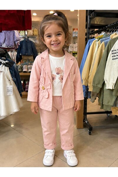 gül garden Girl's Gabardine Jacket and Pants Sweet 3-Piece Set