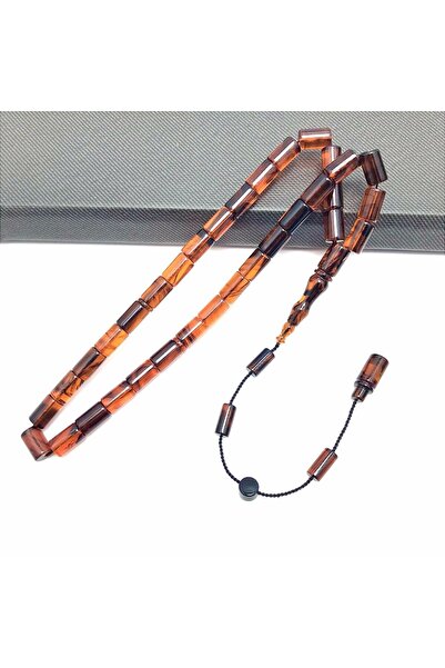 KANUNİ TESBİH Cut Orange Black Marbled Fire Amber Prayer Beads