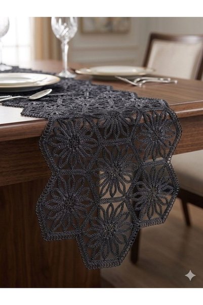 by ballı biocotton Altıgen Işlemeli Lüks Runner 120x40cm Şık Tasarım Modern Runner