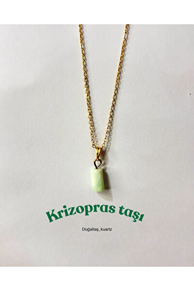 kuartz Chrysoprase Stone Minimal Chain Necklace. Certified Original Natural S...