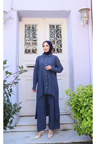 NİSUM MODA طقم من القطن والكتان بظهر طويل
