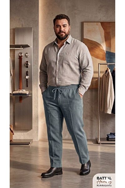 BEYAZTOPTAN Hambez Men's Summer Oversized Linen Trousers - Comfortable Fit - ...