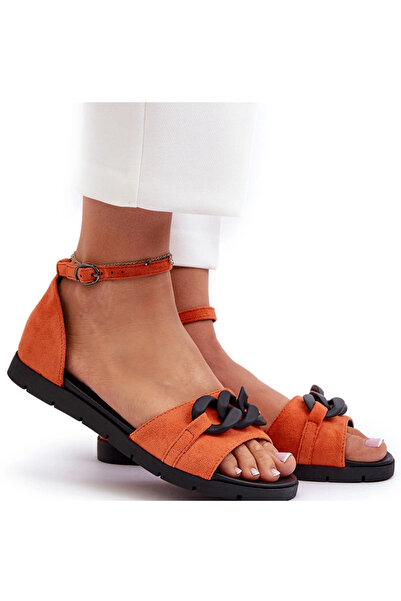 Vinceza Women's Flat Sandals With Chain 17320 Orange 41