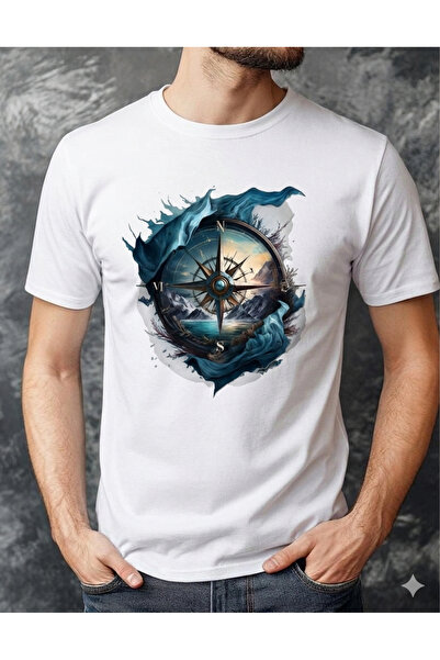 Krays Compass and Nautical Themed Ancient Design Printed Black / White Unisex...